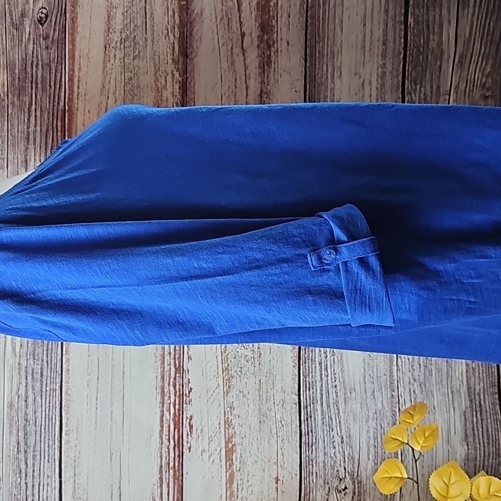 LANE BRYANT COOL & CASUAL 3/4 ROLL-TAB COBALT BLUE PULLOVER COTTON SLUB - Picture 10 of 13